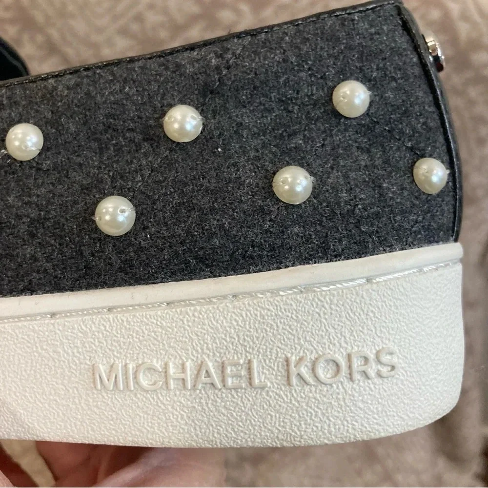 MICHAEL KORS Sz 8.5 Canvass Pearl Studded Rubber Sole Slip On Sneakers Shoes - Picture 5 of 10
